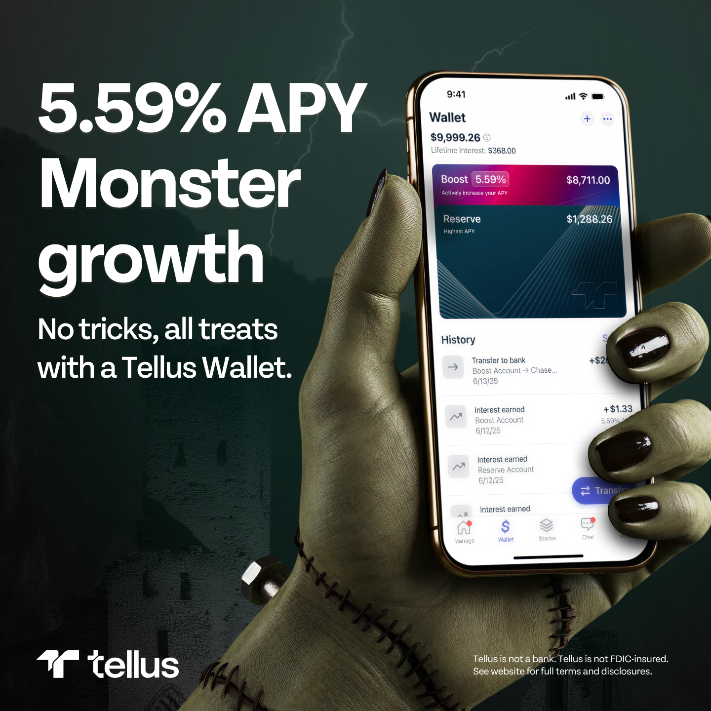 Halloween ad, monster hands holding a phone 1