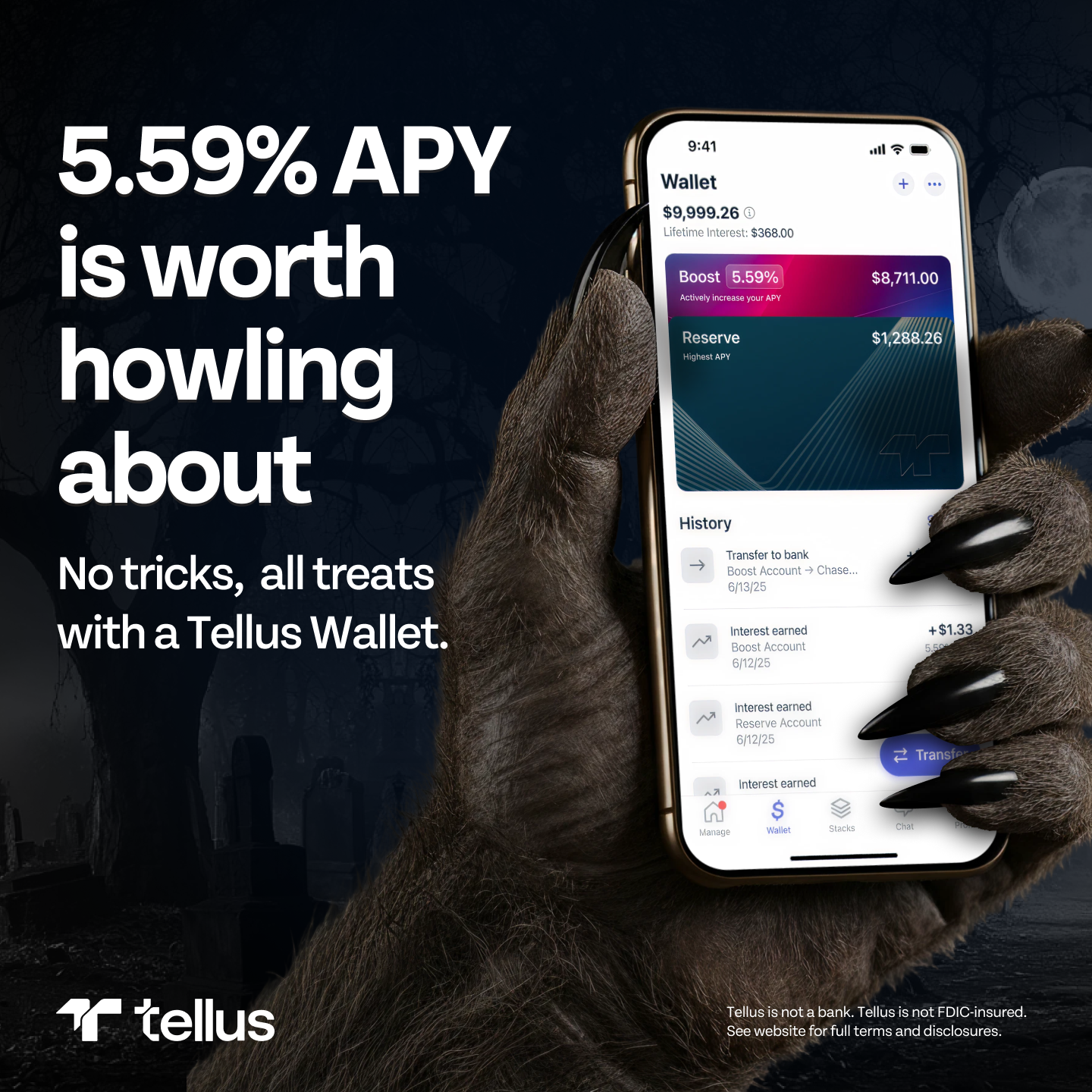 Halloween ad, monster hands holding a phone 3