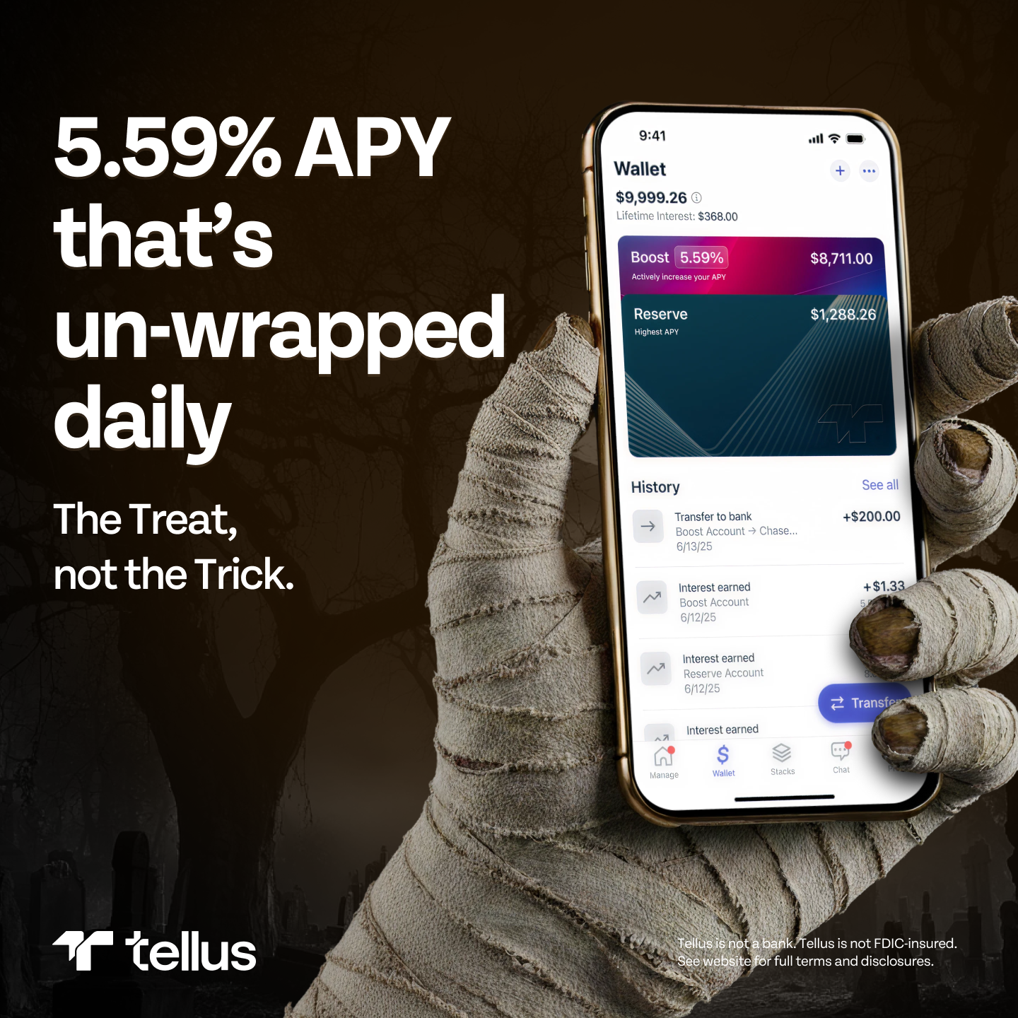 Halloween ad, monster hands holding a phone 4